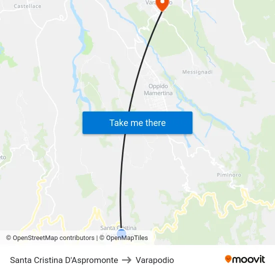 Santa Cristina D'Aspromonte to Varapodio map