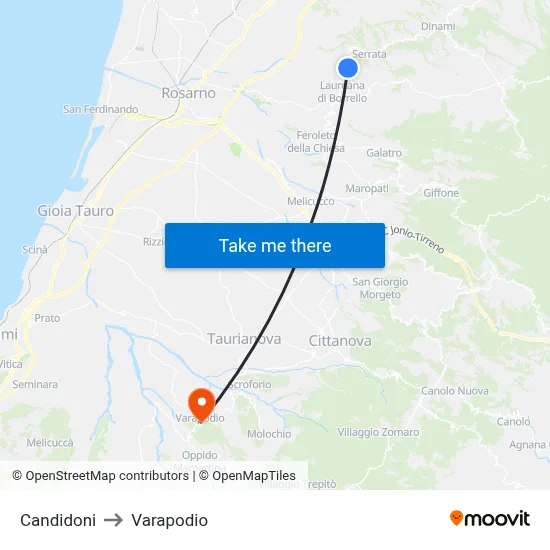Candidoni to Varapodio map