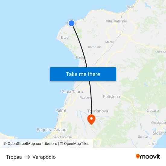 Tropea to Varapodio map
