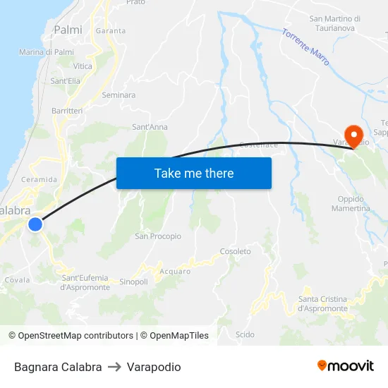 Bagnara Calabra to Varapodio map