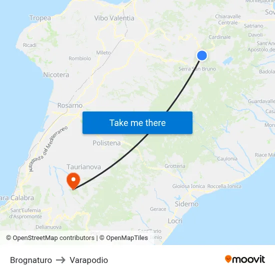 Brognaturo to Varapodio map