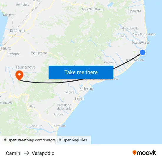 Camini to Varapodio map