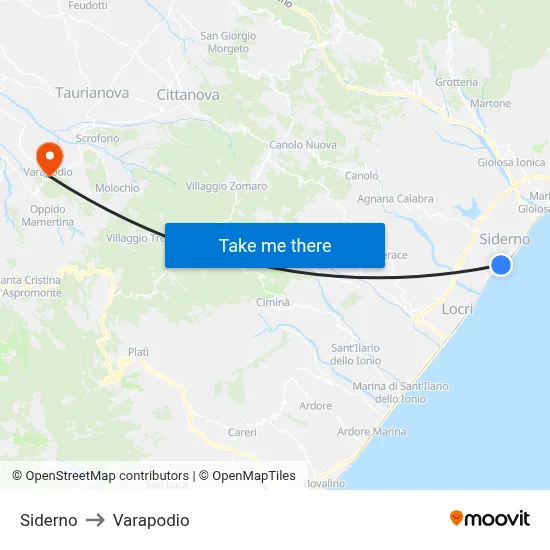 Siderno to Varapodio map