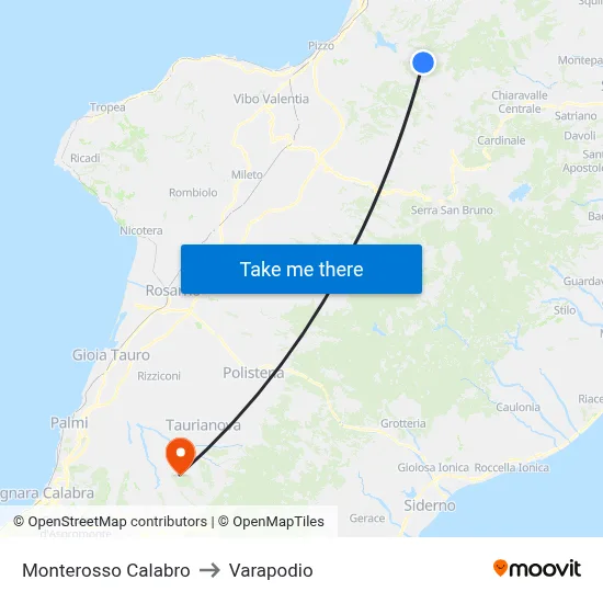 Monterosso Calabro to Varapodio map