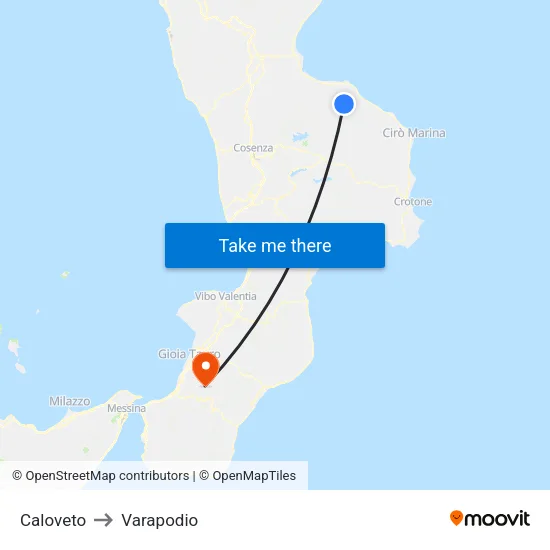 Caloveto to Varapodio map