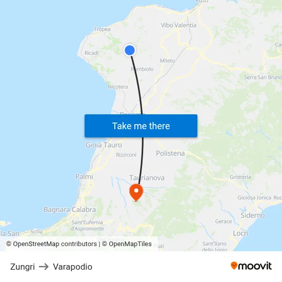 Zungri to Varapodio map
