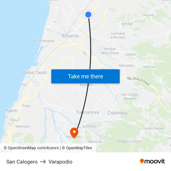 San Calogero to Varapodio map