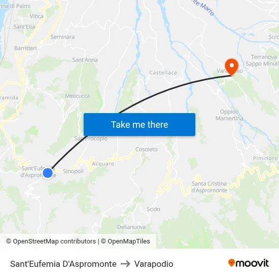 Sant'Eufemia D'Aspromonte to Varapodio map