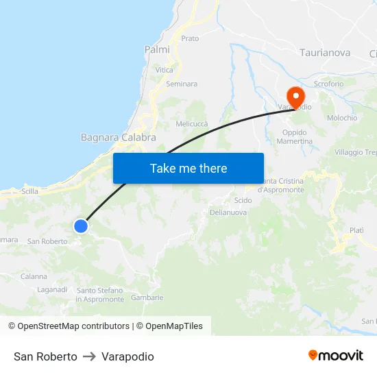 San Roberto to Varapodio map