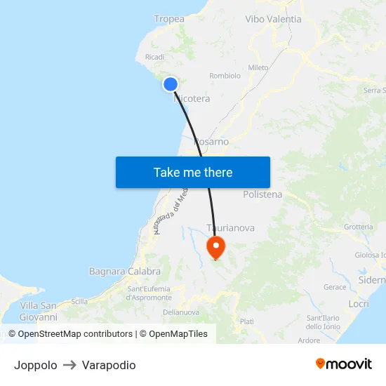 Joppolo to Varapodio map