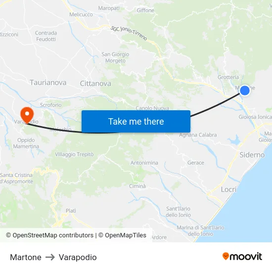 Martone to Varapodio map
