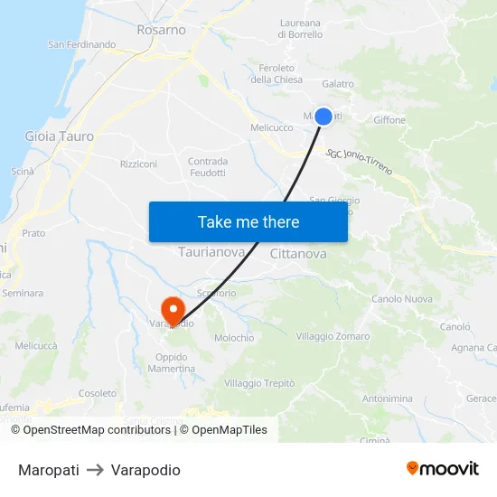 Maropati to Varapodio map