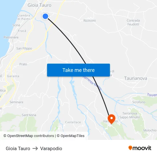 Gioia Tauro to Varapodio map