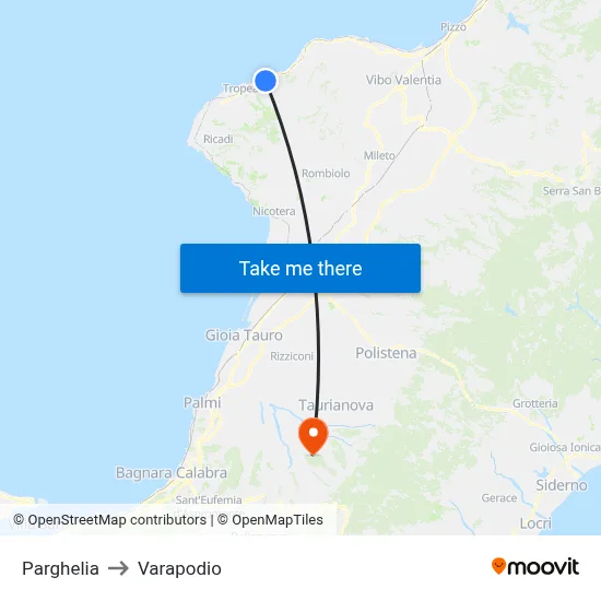 Parghelia to Varapodio map