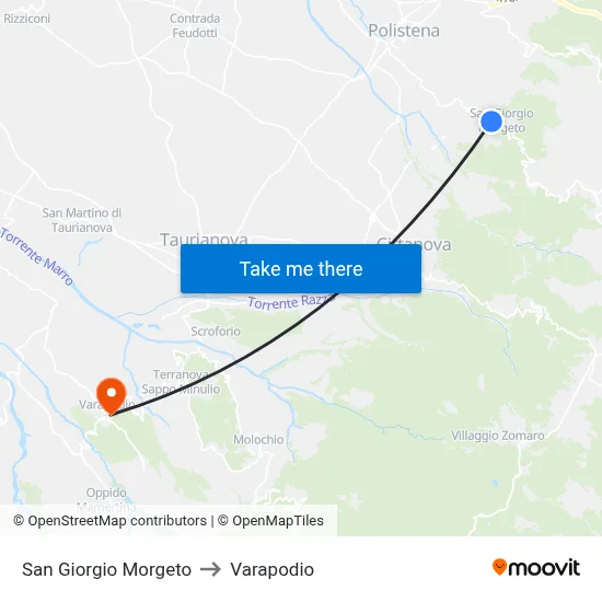 San Giorgio Morgeto to Varapodio map