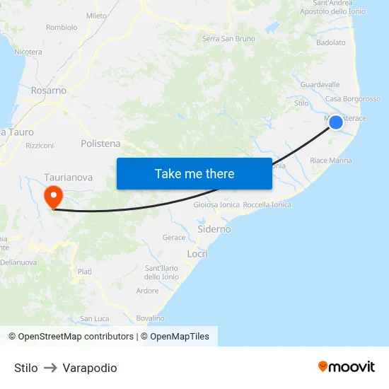 Stilo to Varapodio map