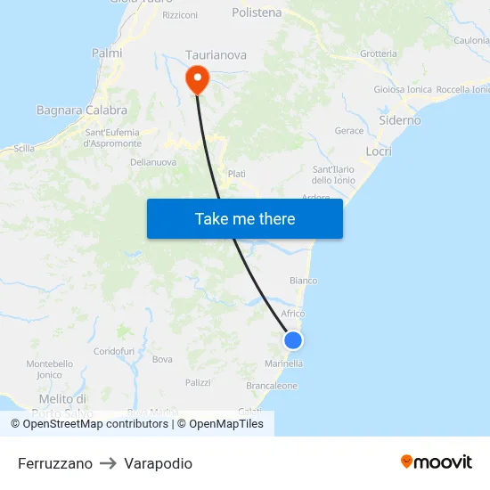 Ferruzzano to Varapodio map