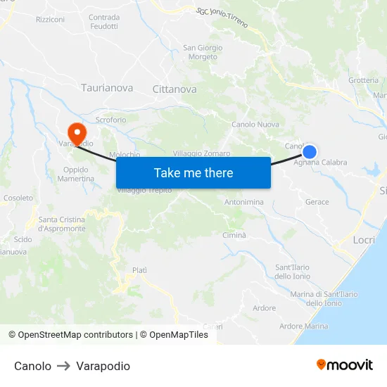 Canolo to Varapodio map