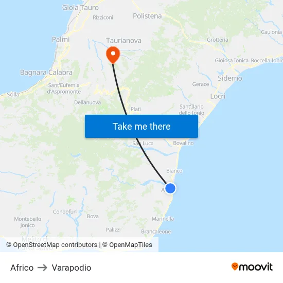 Africo to Varapodio map
