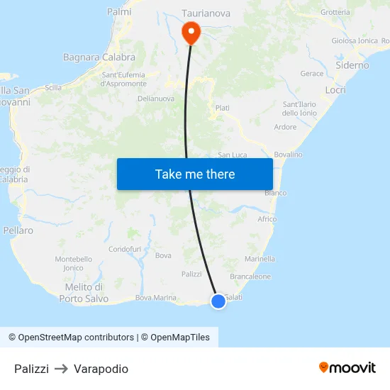 Palizzi to Varapodio map