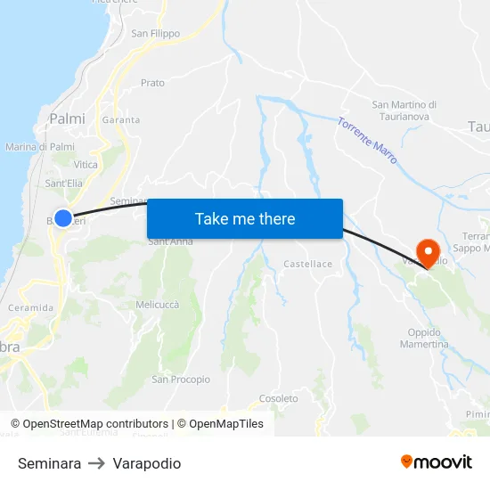 Seminara to Varapodio map