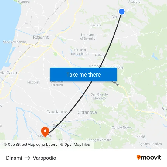 Dinami to Varapodio map