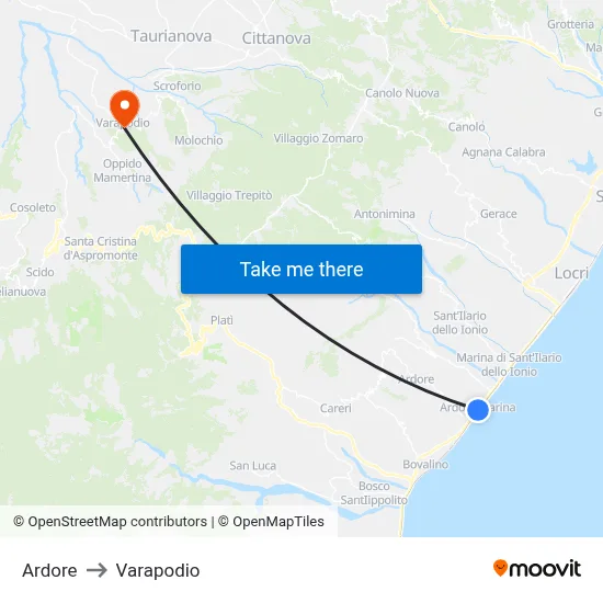 Ardore to Varapodio map