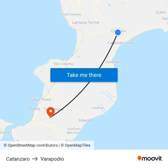 Catanzaro to Varapodio map