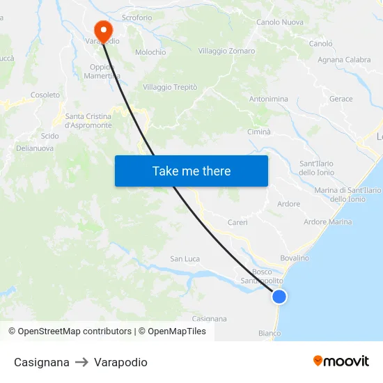 Casignana to Varapodio map