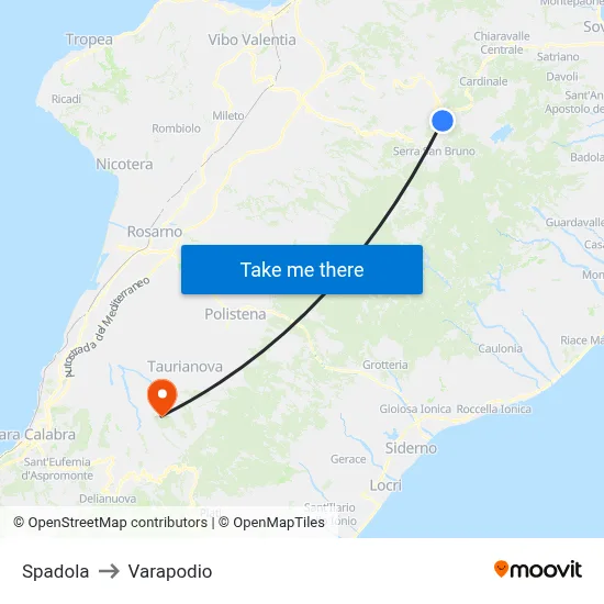 Spadola to Varapodio map