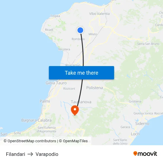 Filandari to Varapodio map