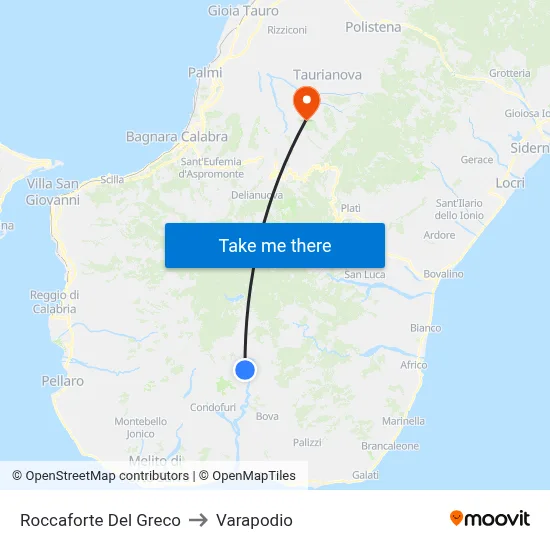 Roccaforte Del Greco to Varapodio map