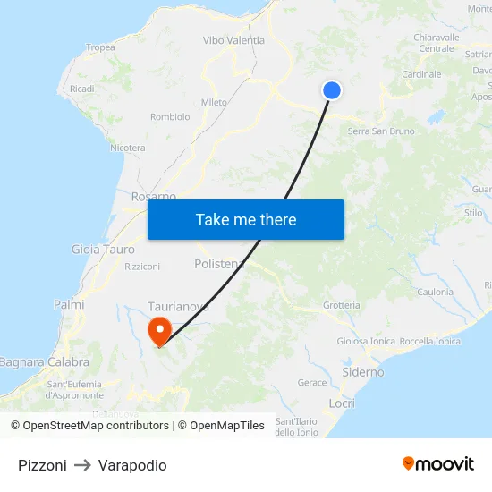 Pizzoni to Varapodio map