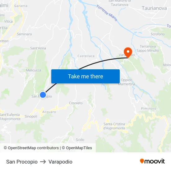 San Procopio to Varapodio map