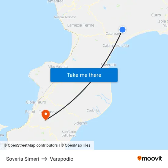 Soveria Simeri to Varapodio map