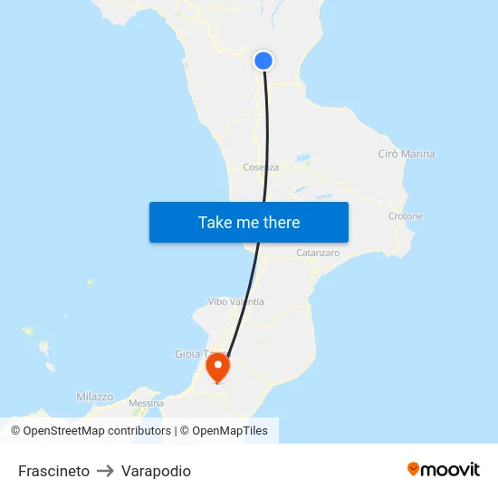 Frascineto to Varapodio map