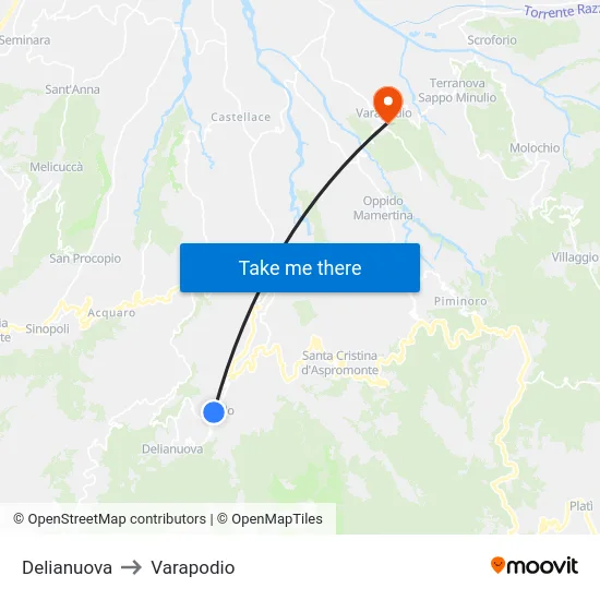 Delianuova to Varapodio map