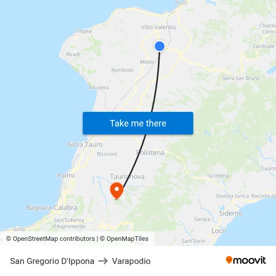 San Gregorio D'Ippona to Varapodio map