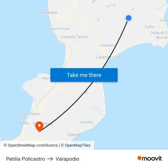 Petilia Policastro to Varapodio map