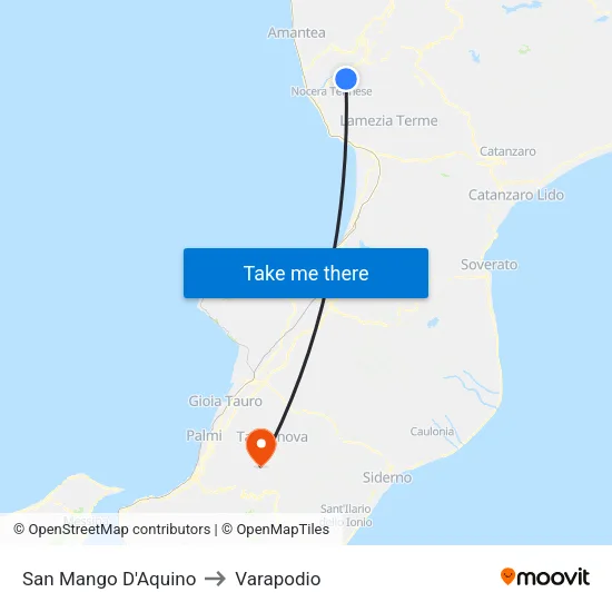 San Mango d'Aquino to Varapodio map