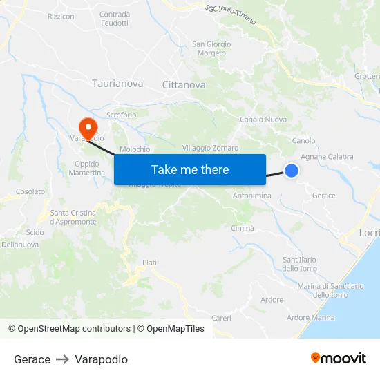Gerace to Varapodio map