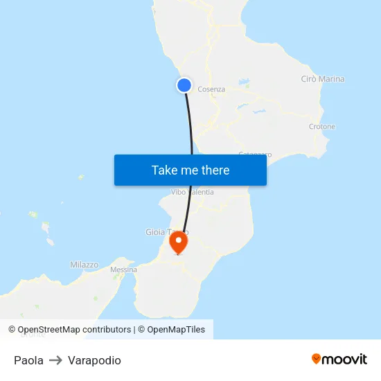 Paola to Varapodio map