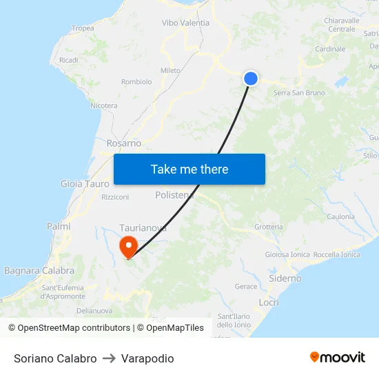 Soriano Calabro to Varapodio map