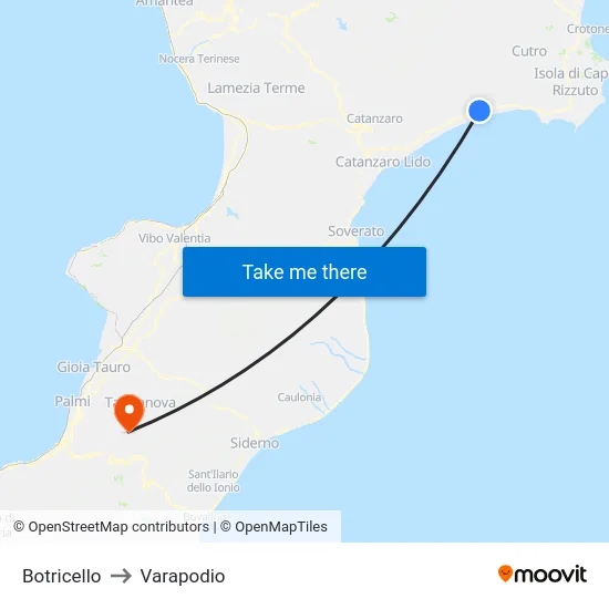 Botricello to Varapodio map