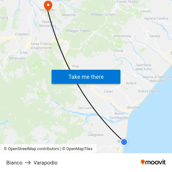Bianco to Varapodio map
