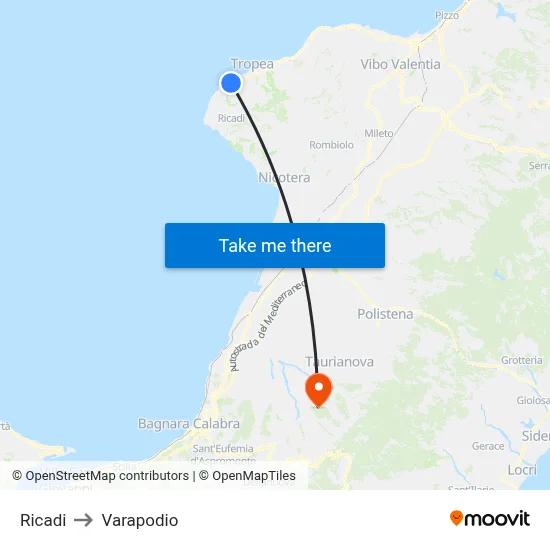 Ricadi to Varapodio map