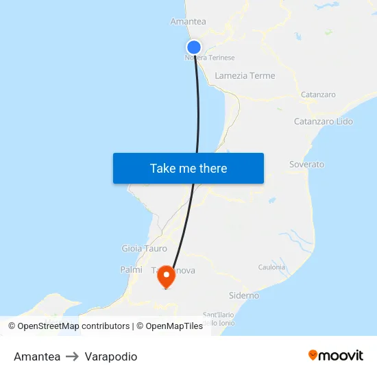 Amantea to Varapodio map