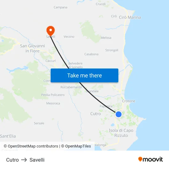Cutro to Savelli map