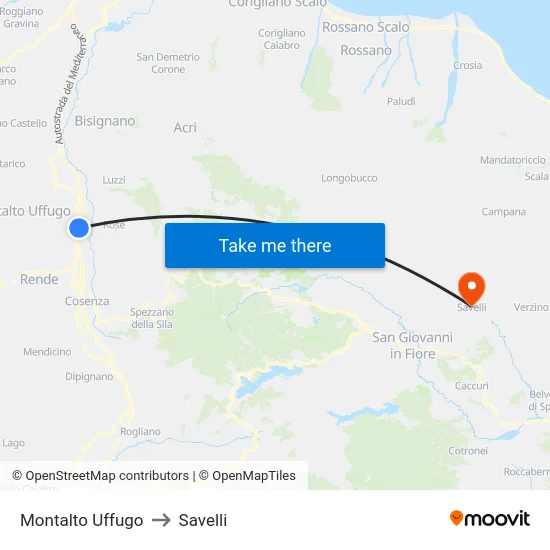 Montalto Uffugo to Savelli map