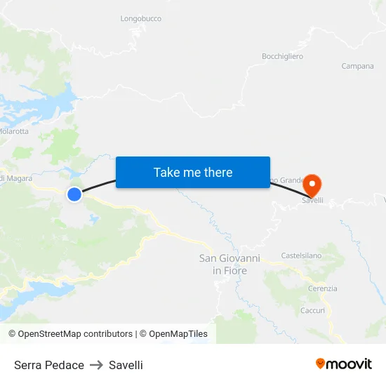 Serra Pedace to Savelli map
